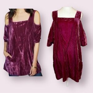 Soft Surroundings Crushed Velvet Short Sleeve Tunic Top Raspberry Pink Size XL